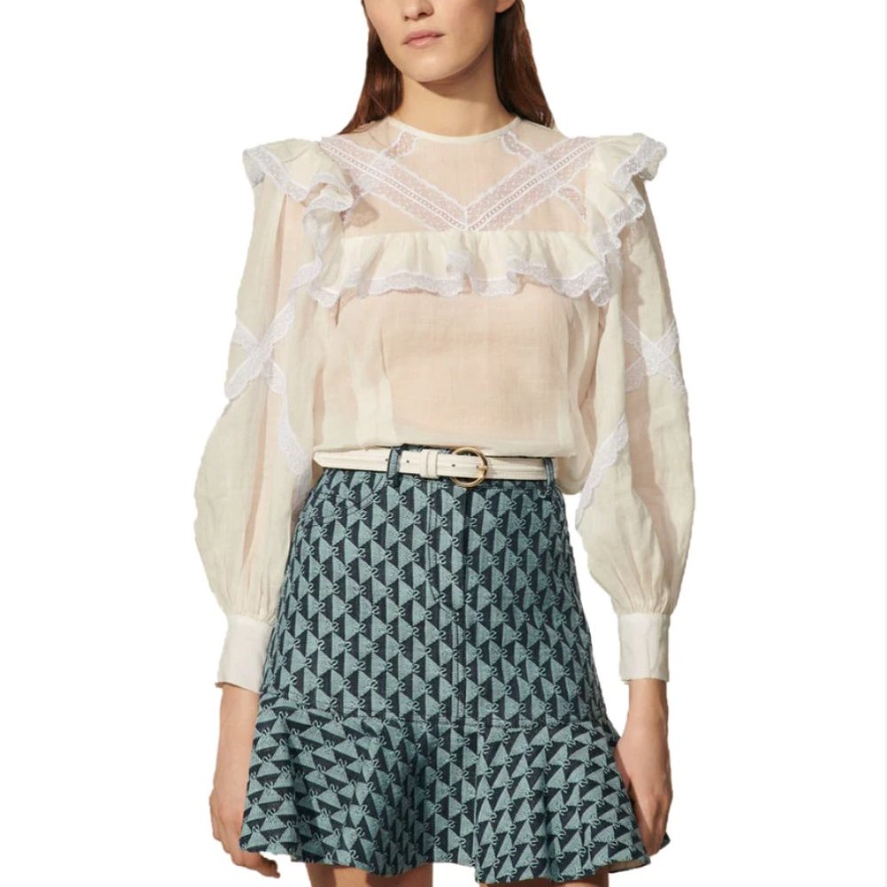 ❤️HOLIDAY SPECIAL❤️  Sandro Baia Ruffled White Top